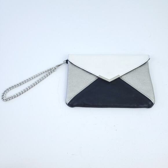 Express Black, White, Silver Envelope Purse Clutch Wristlet 9"L X 6.5"H, Chain - Picture 1 of 6